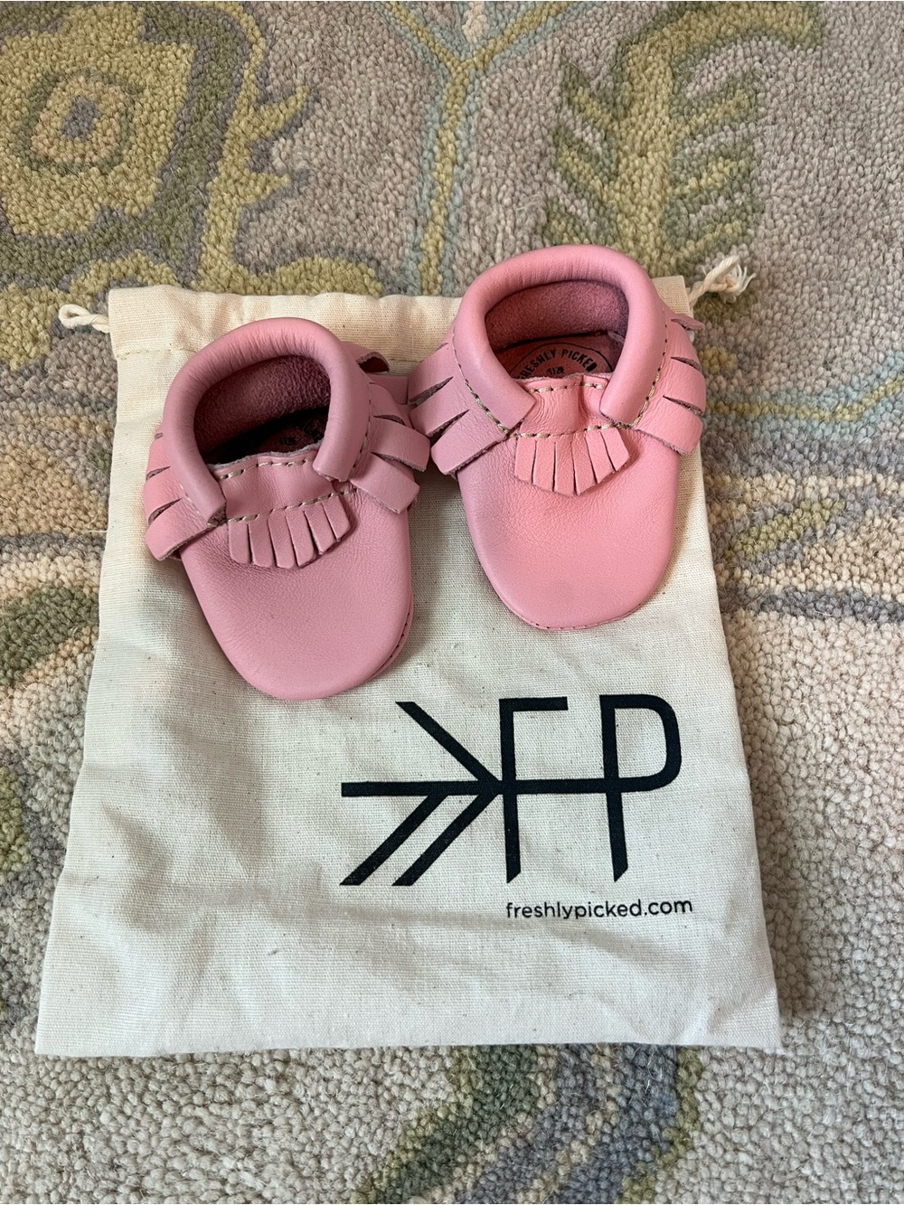 Freshly Picked Pink Leather Baby Moccasins with Fringe